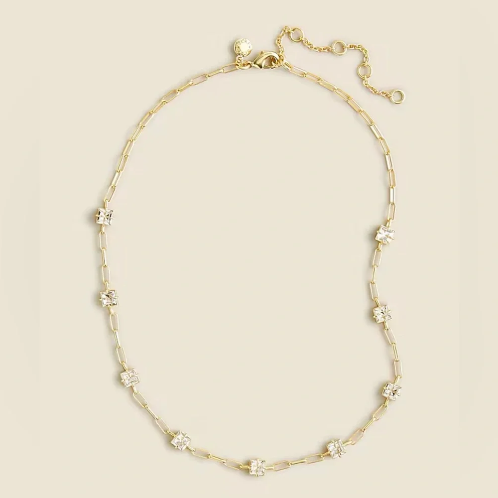 NWT J.Crew Square Crystal Station Necklace in Gold